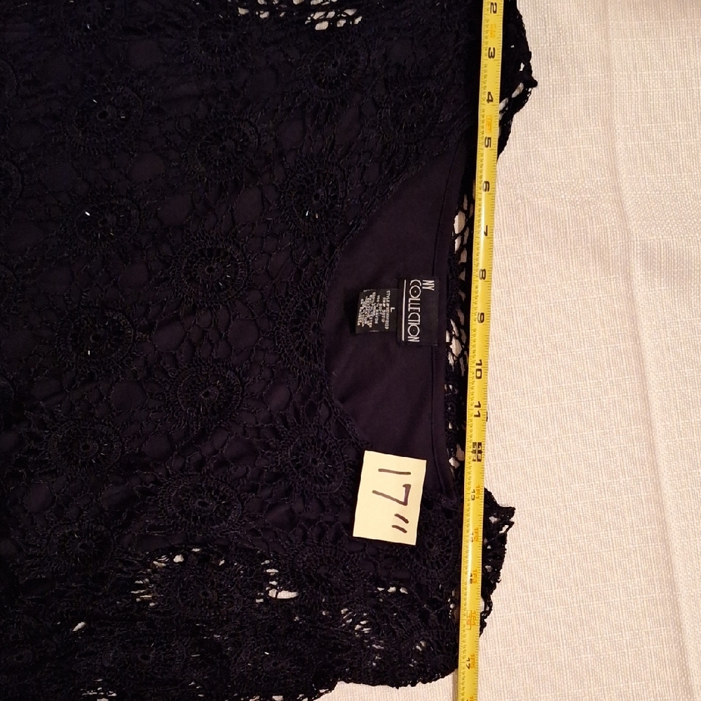 Collection B Black Crochet Lace Long Sleeve Top with Scoop Neck - Picture 6 of 9